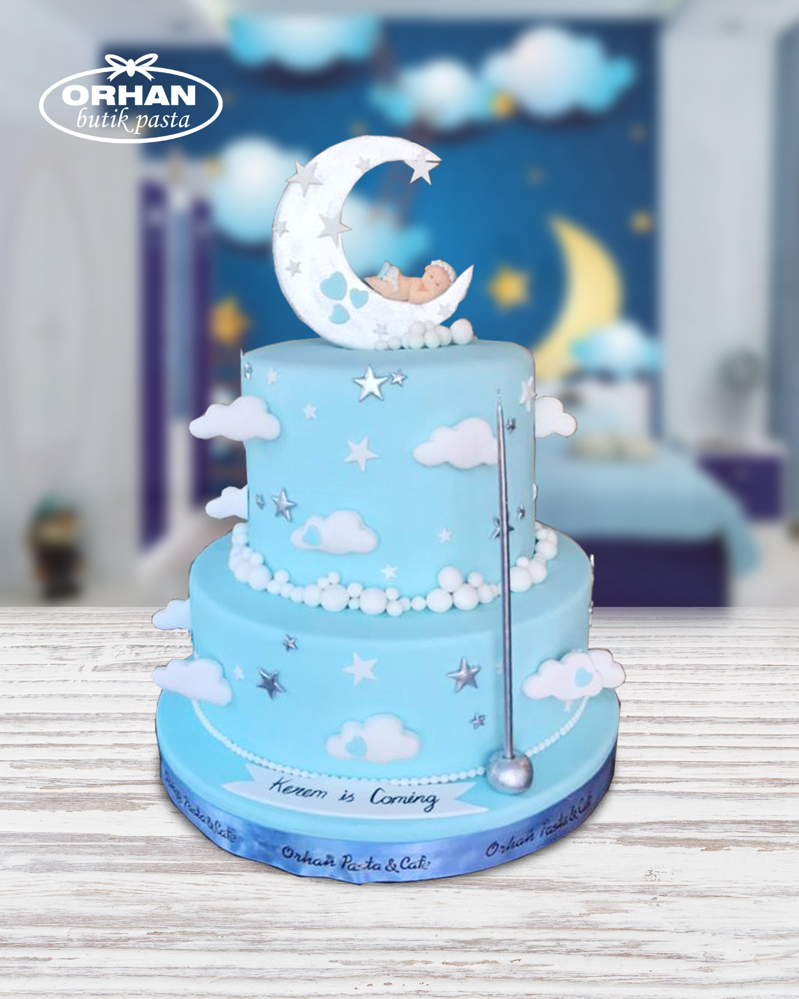Mavi Ay Bebek BabyShower  Pastası