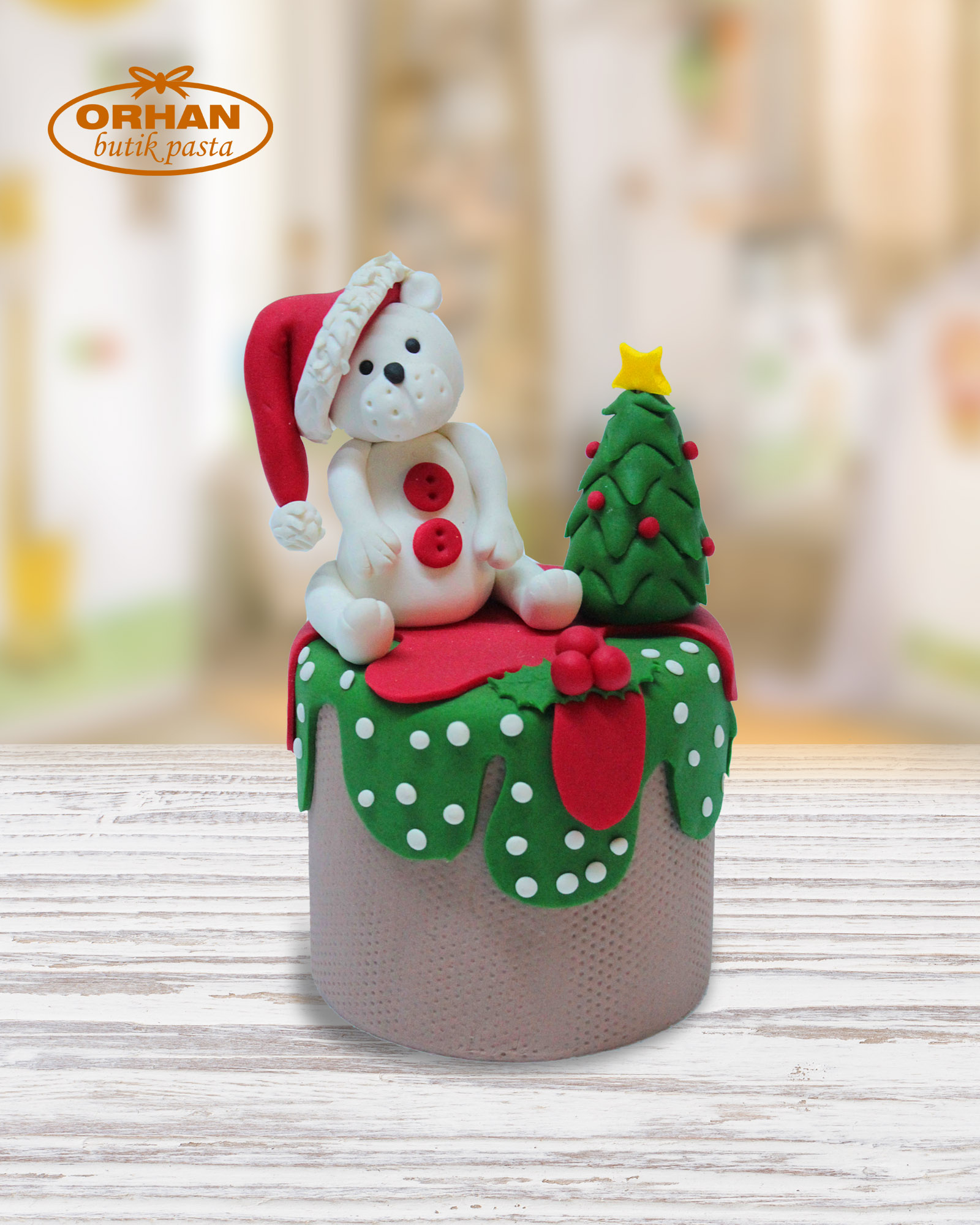 Noel Bear Şekilli Tek Pasta